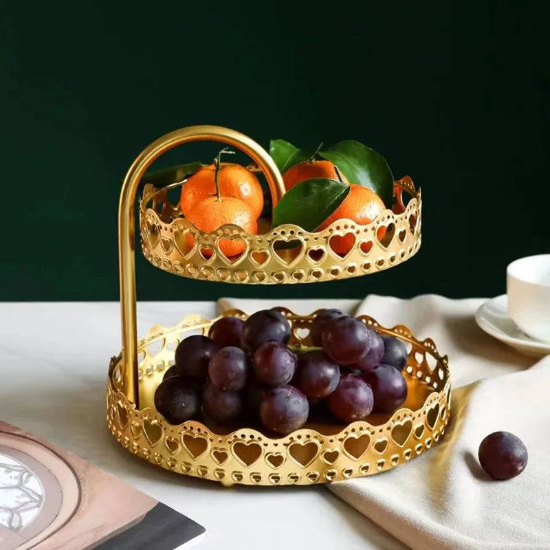 Nordic Wrought Iron Double Layer Tray Organizer Plate Living Room Front Desk Ornaments Home Decoration