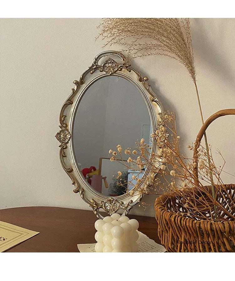 European Decorative Plate Storage Tray Oval Plate Jewelry  Rotary Candy Tray Mirror Decorative Make Up Mirror