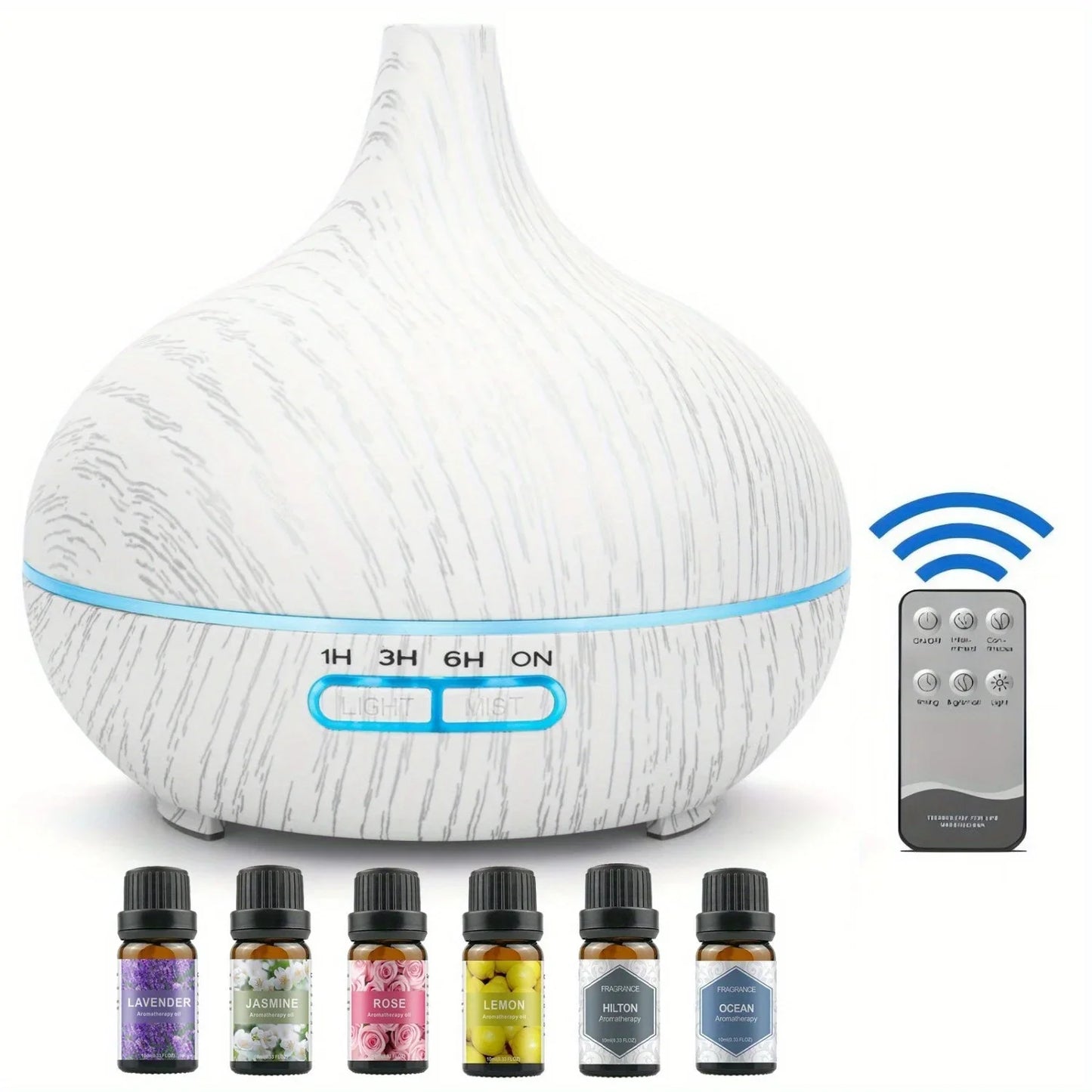 Essential Oil Aroma Diffuser with 6-Bottle 10ml Oil Set, Lavender/ Jasmine/ Rose/ Lemon/ Ocean - Great for Home, Office