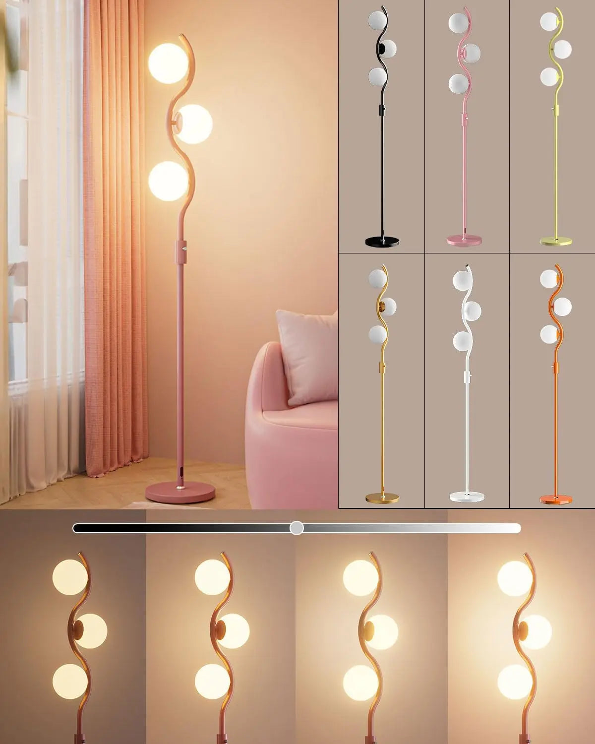 60IN Dimmable Floor Lamp, Mid Century Standing Lamps with 3 Globe Soft Warm White