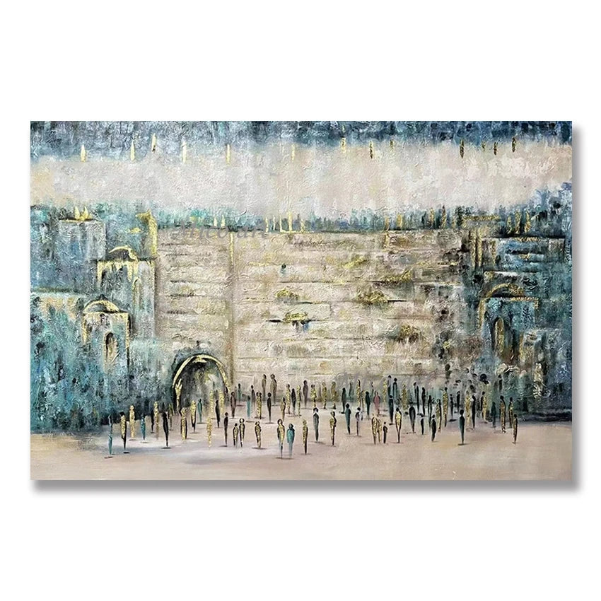 Abstract Oil Painting, Hand Painted Textured Canvas Art, Jerusalem Landscape Judaica, Artwork for Kosher Kitchen Decor