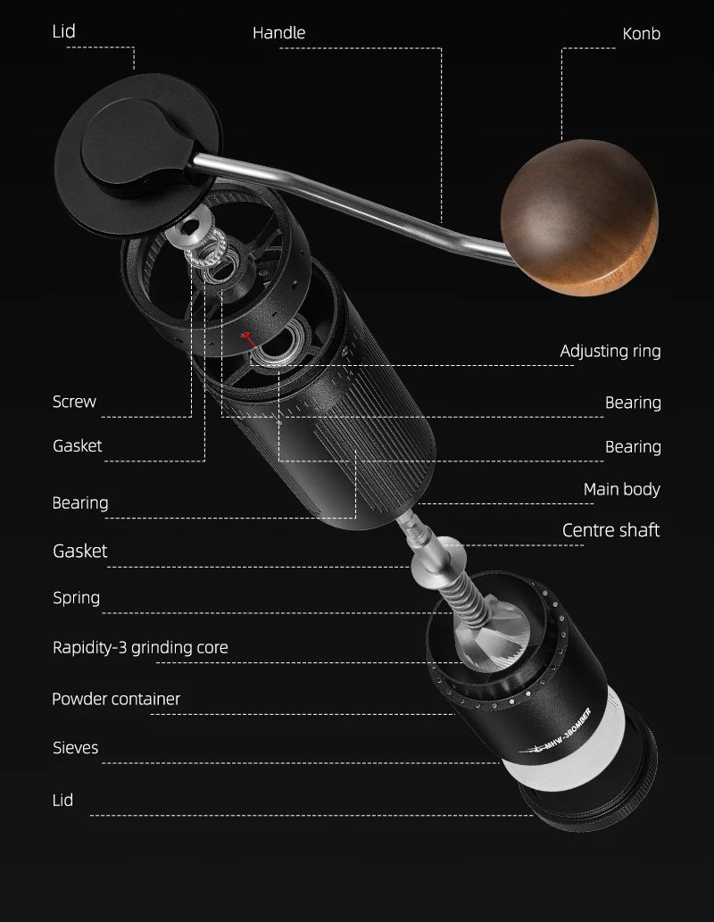 Manual Coffee Grinder for Espresso Pour Over Coffee Stainless Steel Conical Burr Adjustable Setting Barista Tools