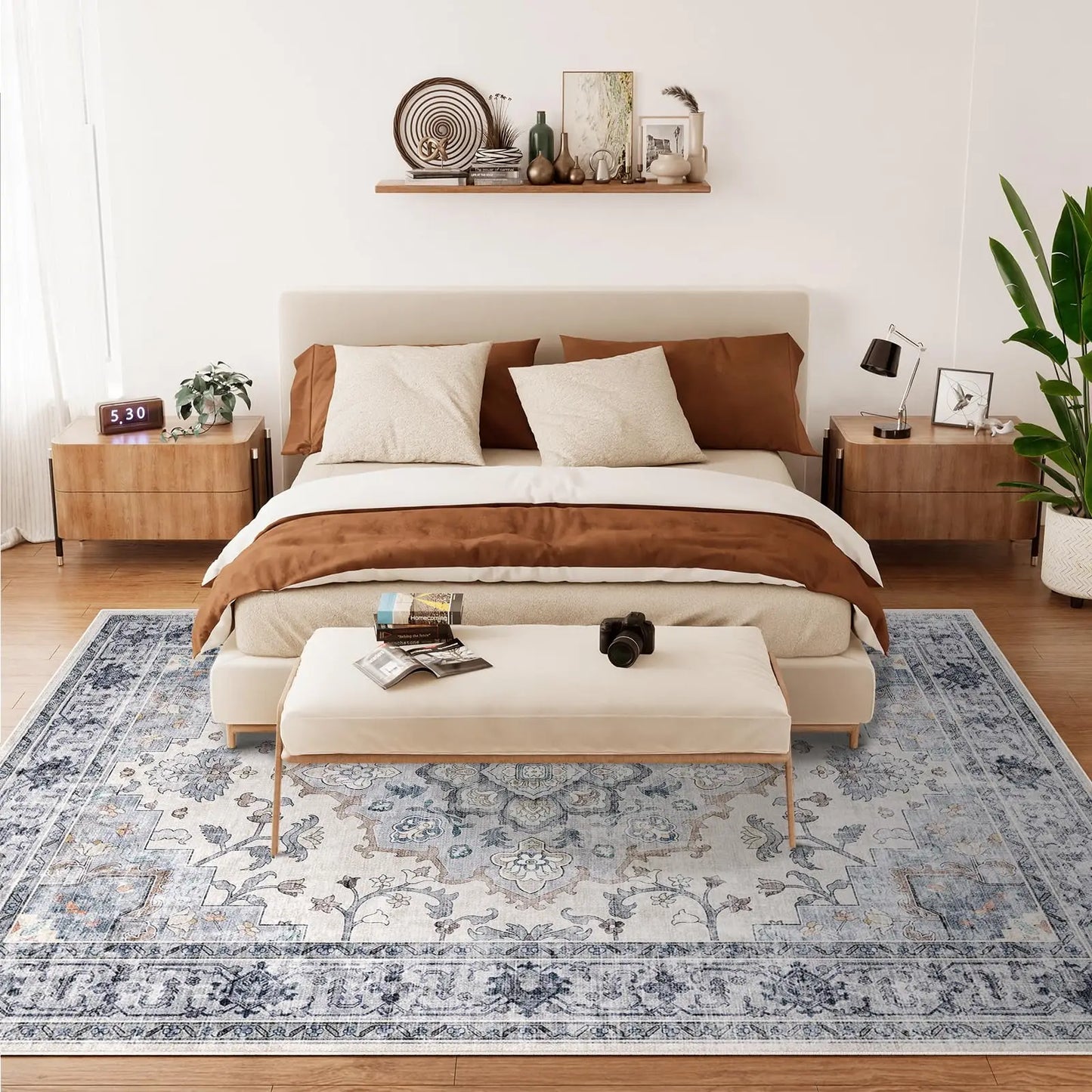 Machine Washable Area Rugs for Living Room Carpet Non Slip Low Pile Water Repellent Soft Print Pattern