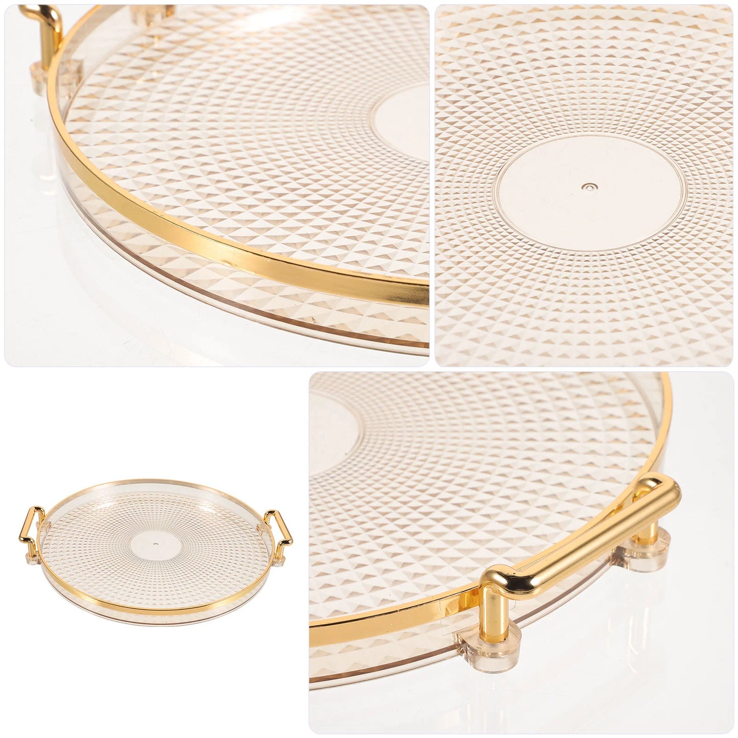 Serving Trays Handles Plastic Fruit Plate Snack Dessert Pastry Plate Gold Trim Appetizer for Parties