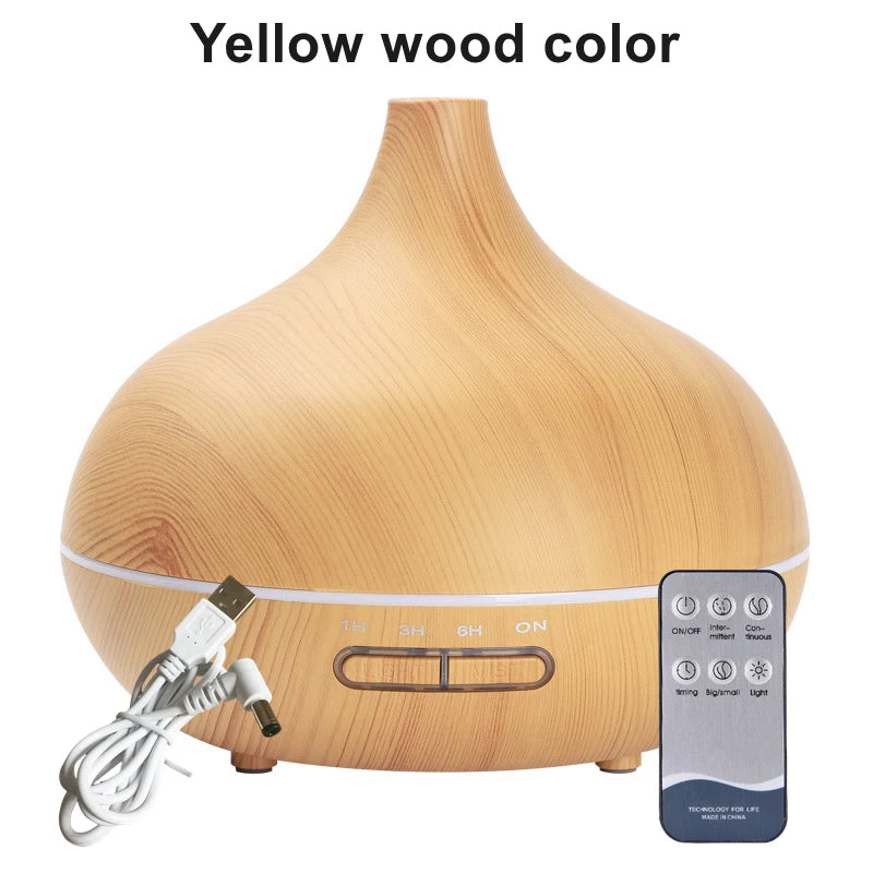 Wood Color USB Aroma Diffuser, Essential Oil with 7 Color LED Lights & Remote Control, USB Powered Air Humidifier