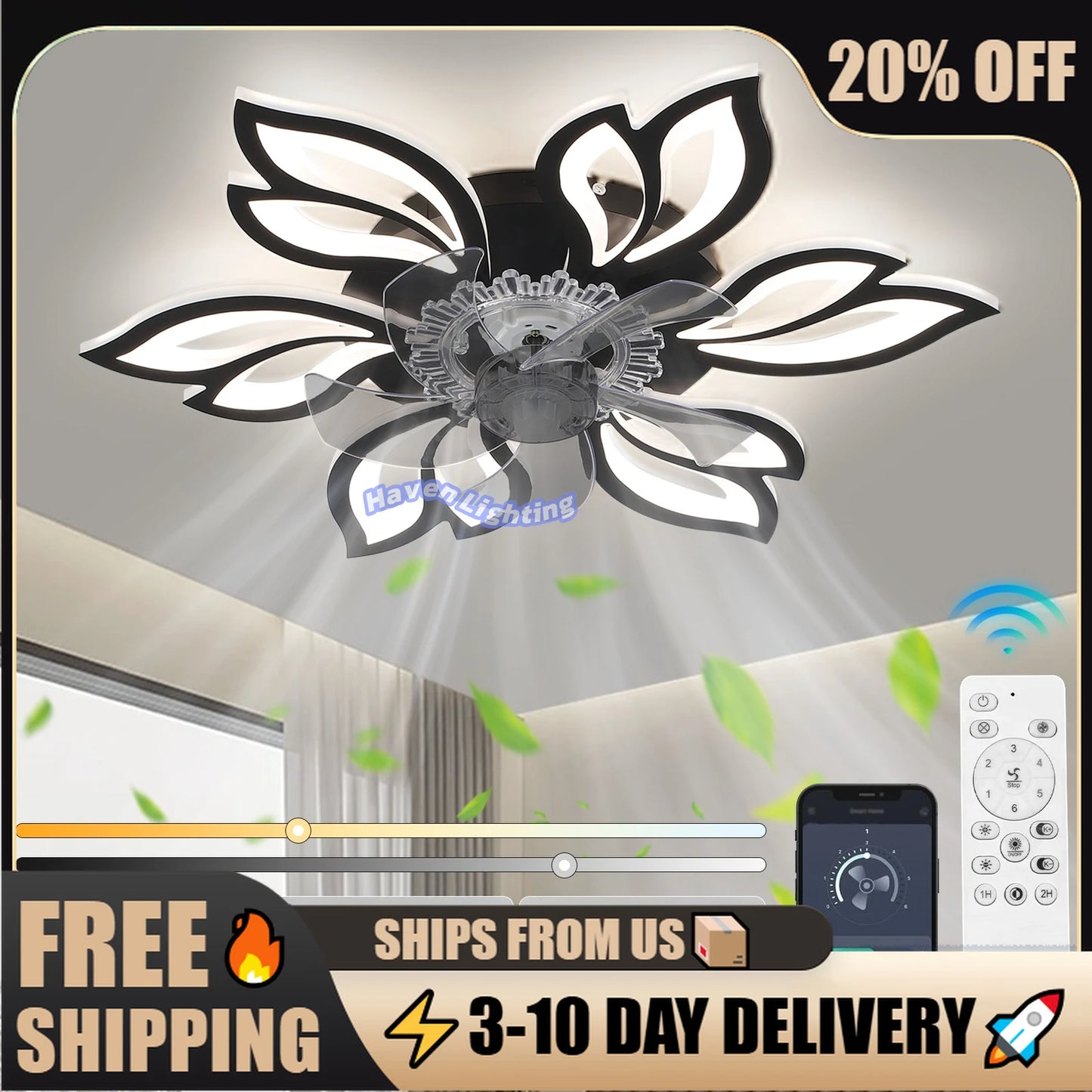 Floral Ceiling Fan Light with Remote Control, 6-Speed Settings & Smart Timer – Elegant Cooling Décor for Living Room & Bedroom