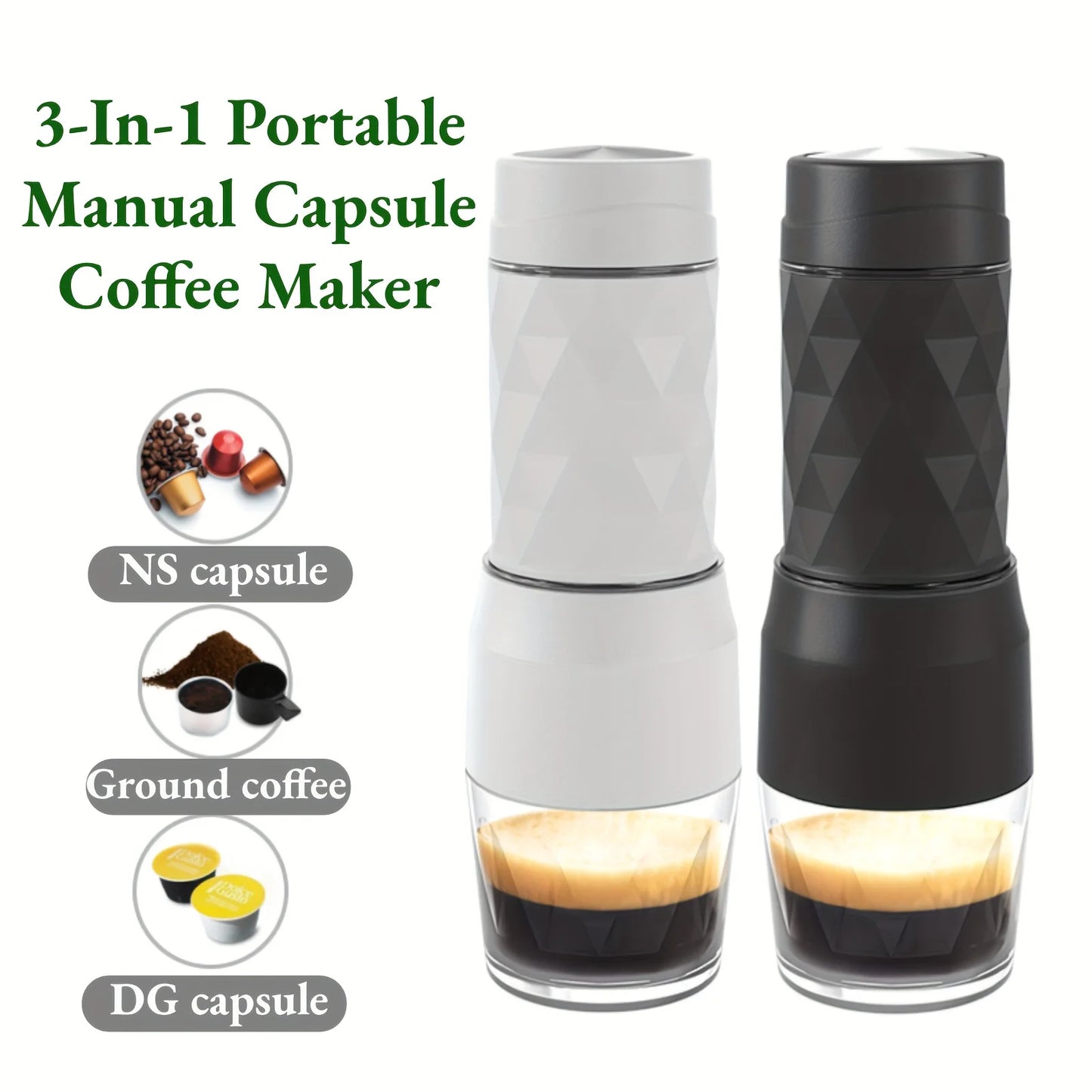 3 In1 Portable Coffee Machine Espresso For Capsule & Ground Hand Press Brewer