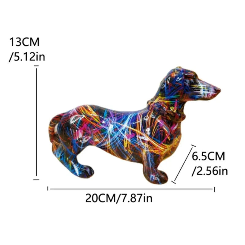 Colorful Resin Dog Statue Decor, Pet Dog Graffiti Crafts Animal Statue Ornament.
