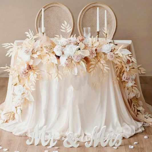 Eucalyptus Willow Leaf Garland with Flower, Handcrafted Sweetheart Arch Backdrop Decorations