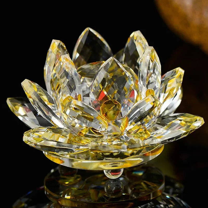 Quartz Crystal Lotus Flower Glass Fengshui Ornament Figurines Home Decor