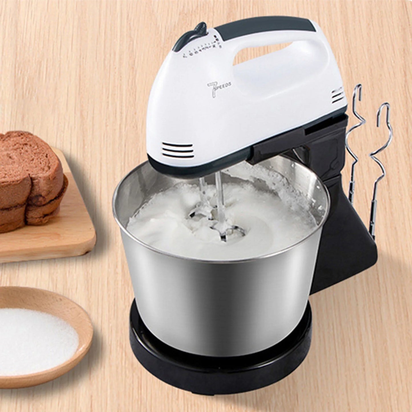 Dual-Power Kitchen Mixer - Electric & Manual Handheld Blender (Includes Mixing Bowl)