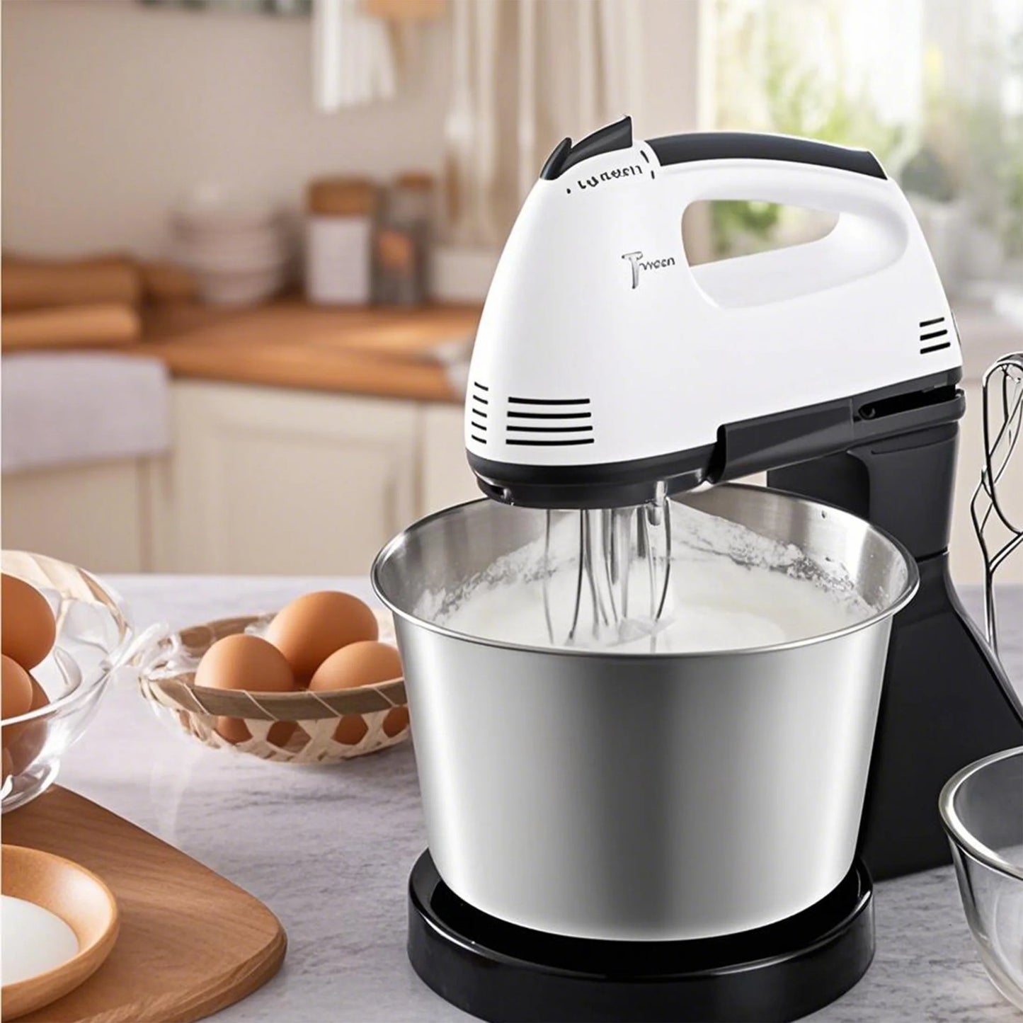 Dual-Power Kitchen Mixer - Electric & Manual Handheld Blender (Includes Mixing Bowl)