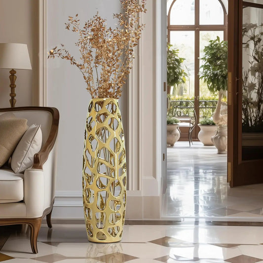 Handmade carved ceramic floor vase, exquisite for decorating tree branches and drying flowers