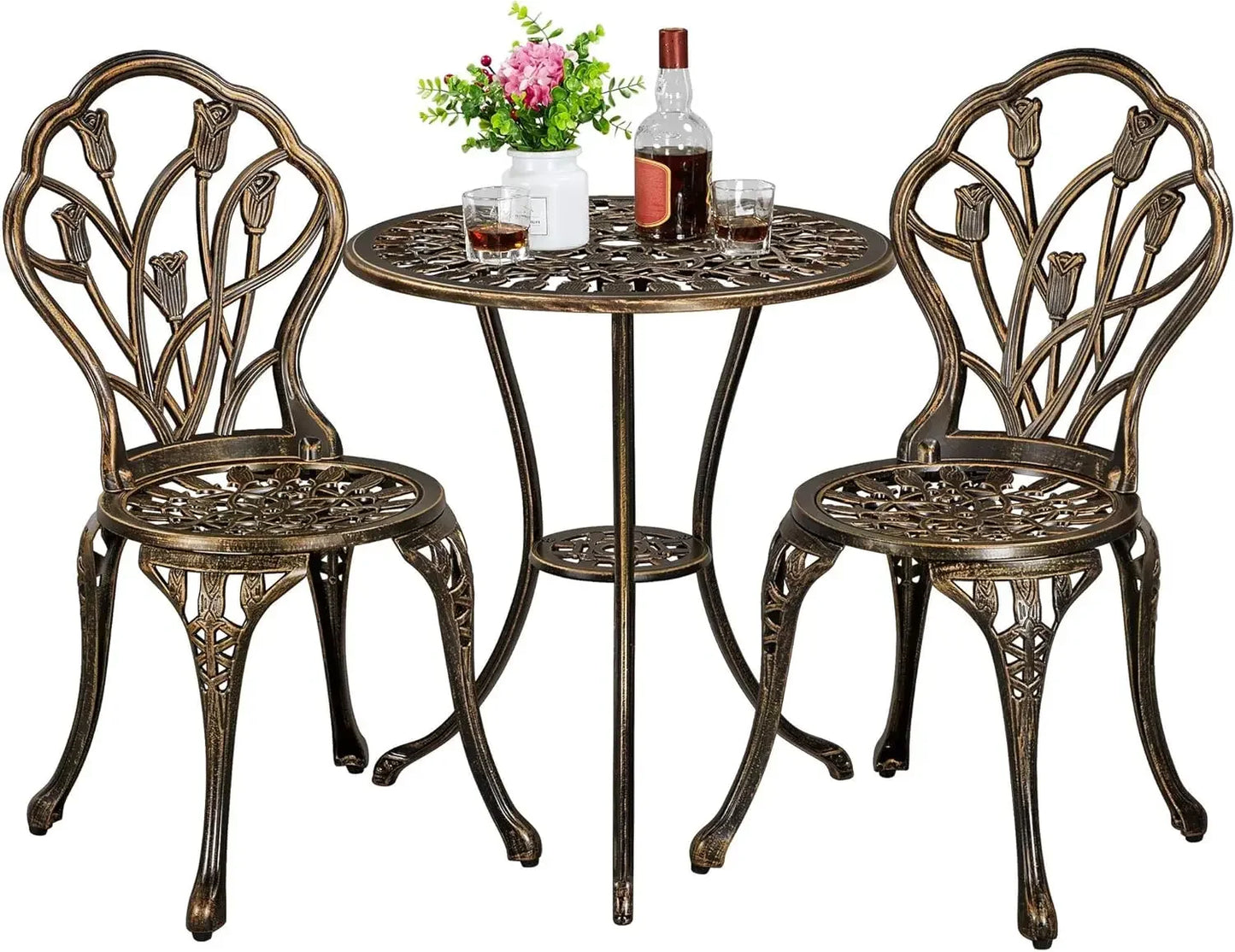 Patio Bistro Sets 3 Piece Outdoor Rust-Resistant Cast Aluminum Garden Table and Chairs