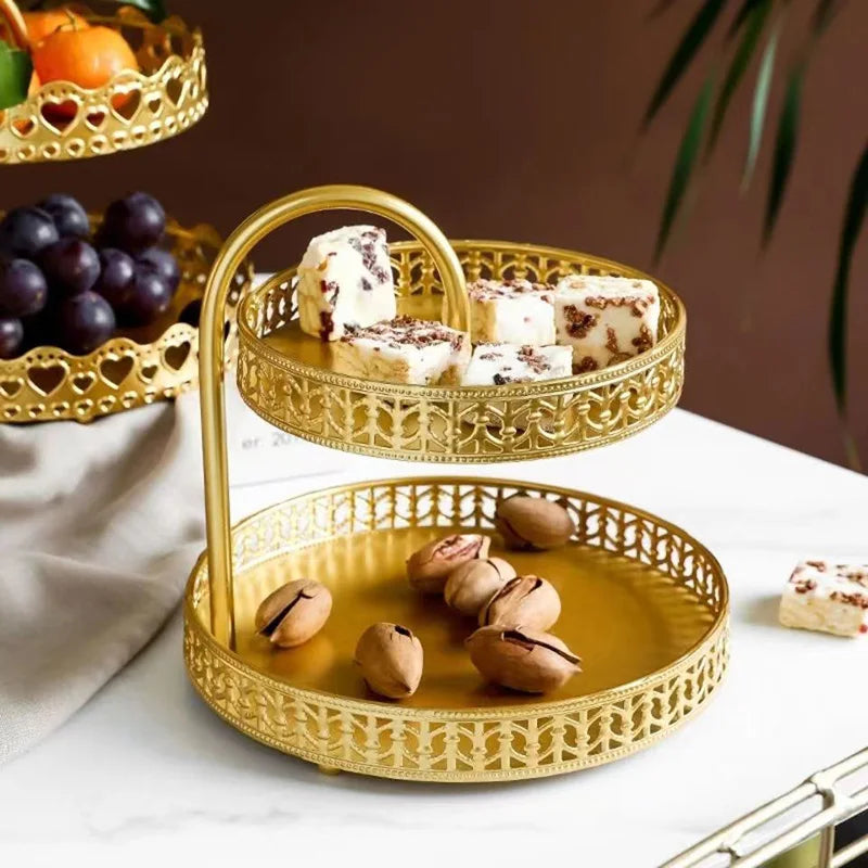 Nordic Wrought Iron Double Layer Tray Organizer Plate Living Room Front Desk Ornaments Home Decoration