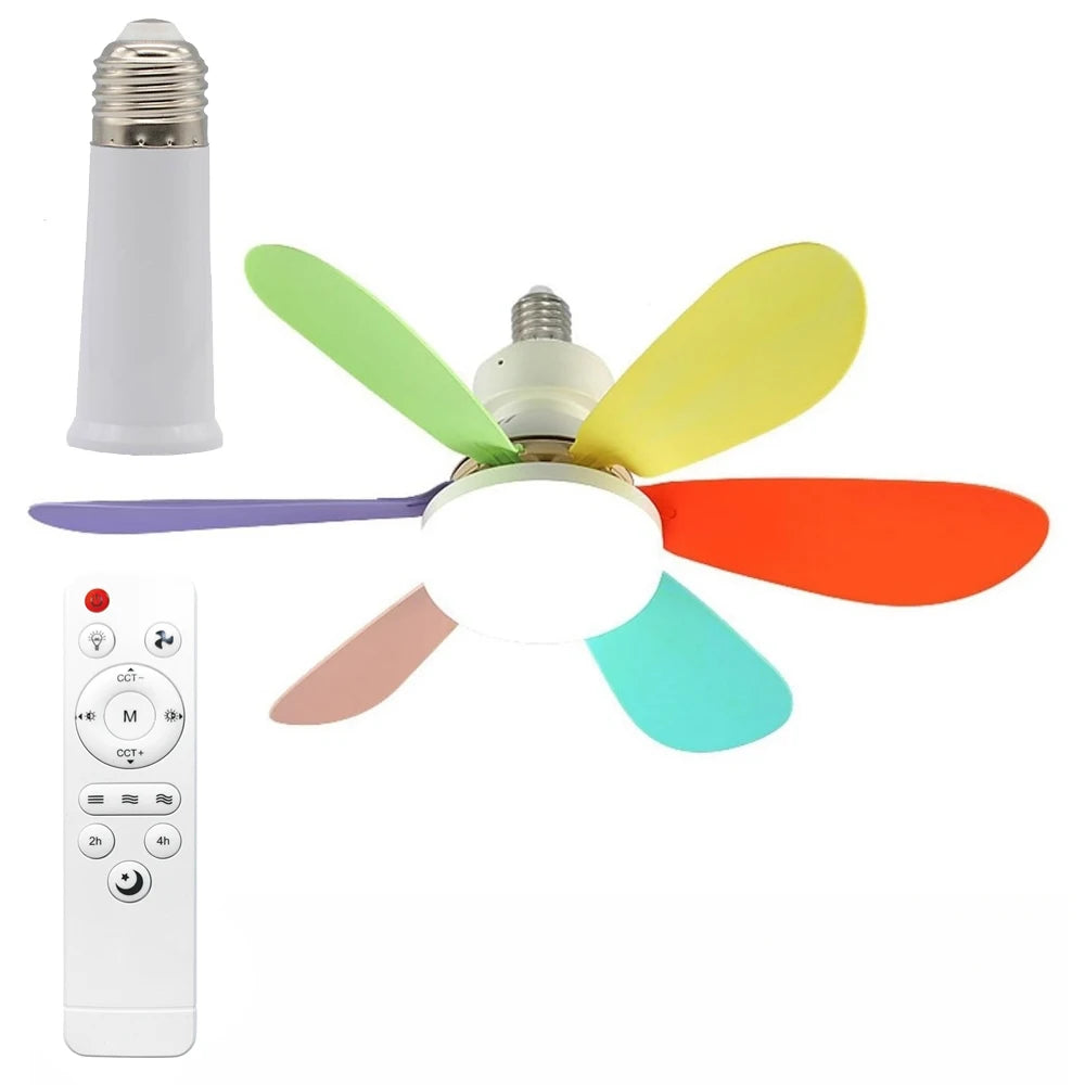 E27 40W 52Cm Ceiling Fan With Led Light Remote Control White For Kitchen Bedroom Dining Room Patio