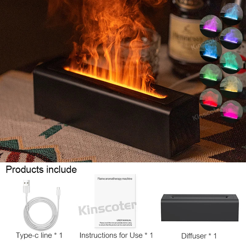 Essential Oil Aroma Diffuser Flame Air Humidifier Ultrasonic Cool Mist with  RGB Realistic Fire Night Light