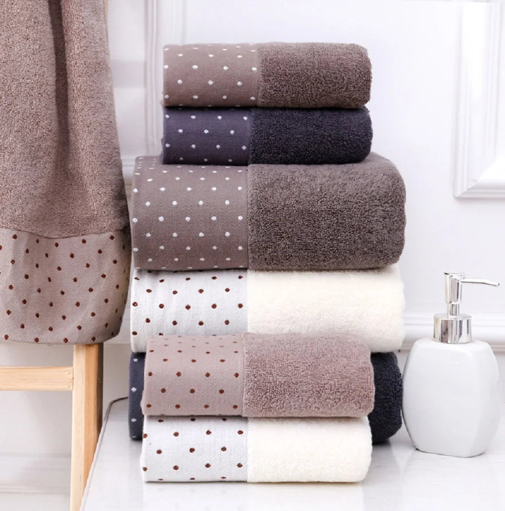 Set of 3 Cotton Bathroom Towels 2pcs Hand Face 35x75cm and 1pcs Big Bath Towels 70X140cm Washcloths