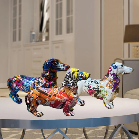 Colorful Resin Dog Statue Decor, Pet Dog Graffiti Crafts Animal Statue Ornament.