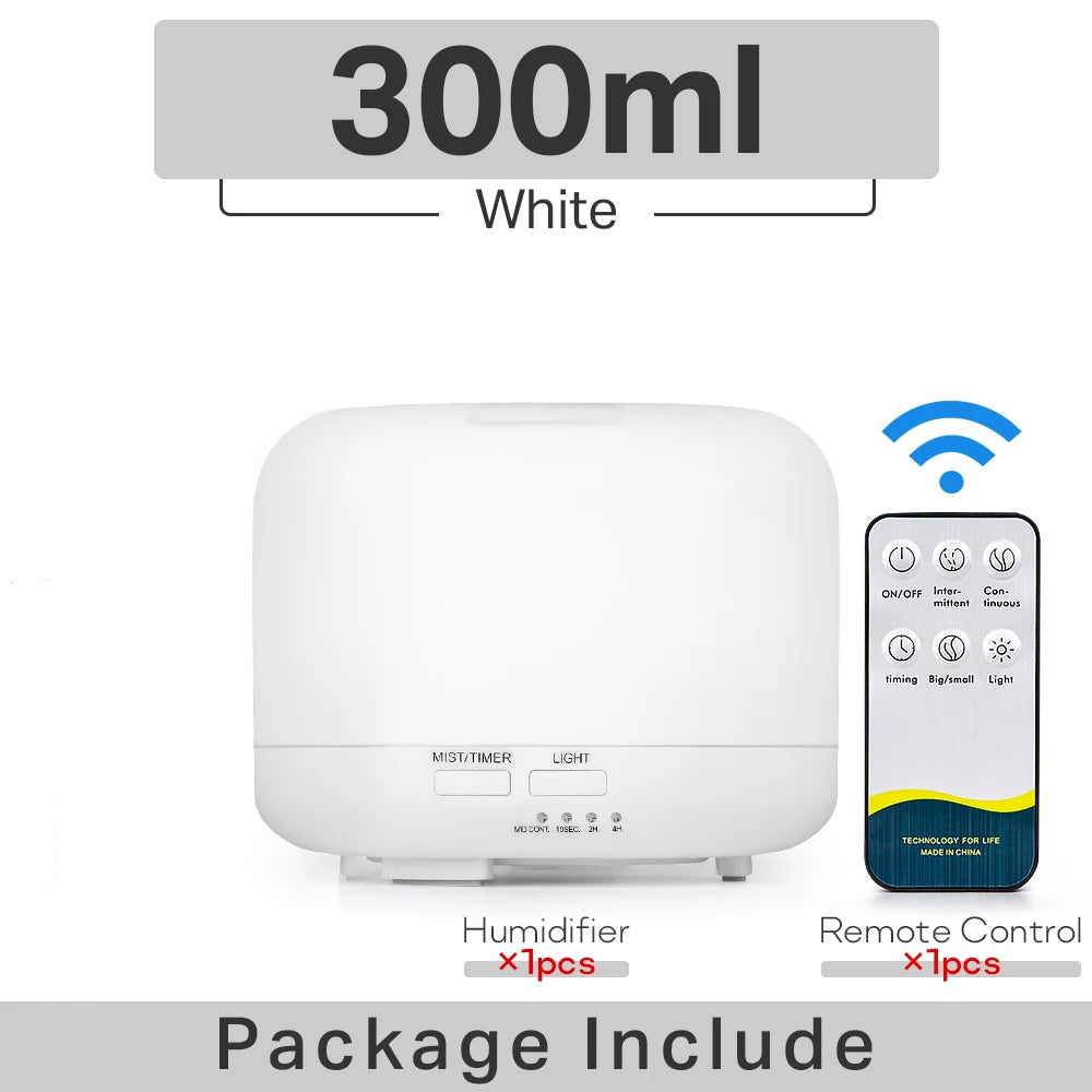 Air Humidifier With Remote Control Colorful Non-printed Ultrasound Aroma Diffuser Pure White Dark Light Wood Grain