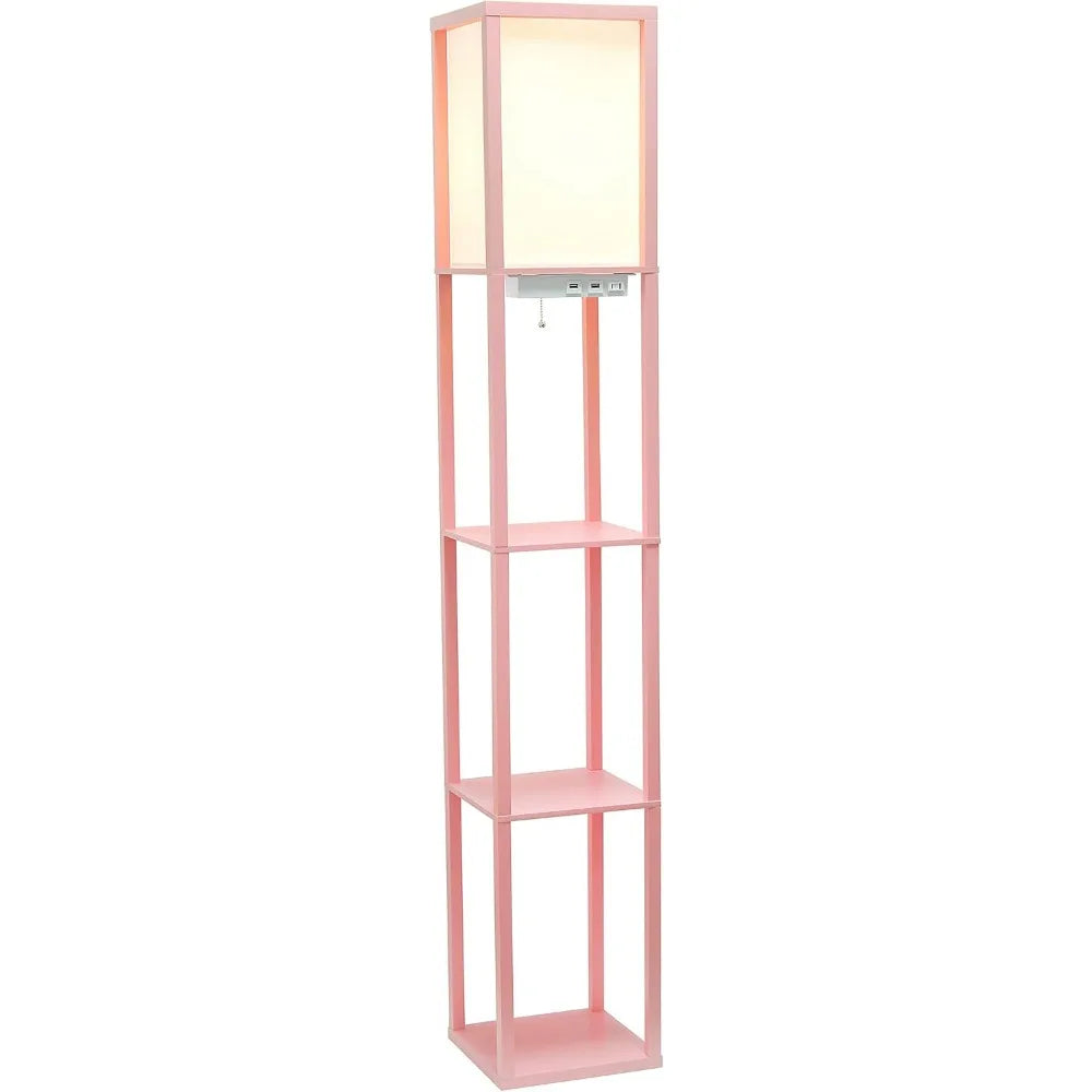 Floor Lamp  Organizer Storage Shelf with 2 USB Charging Ports, 1 Charging Outlet and Linen Shade