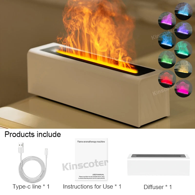 Essential Oil Aroma Diffuser Flame Air Humidifier Ultrasonic Cool Mist with  RGB Realistic Fire Night Light
