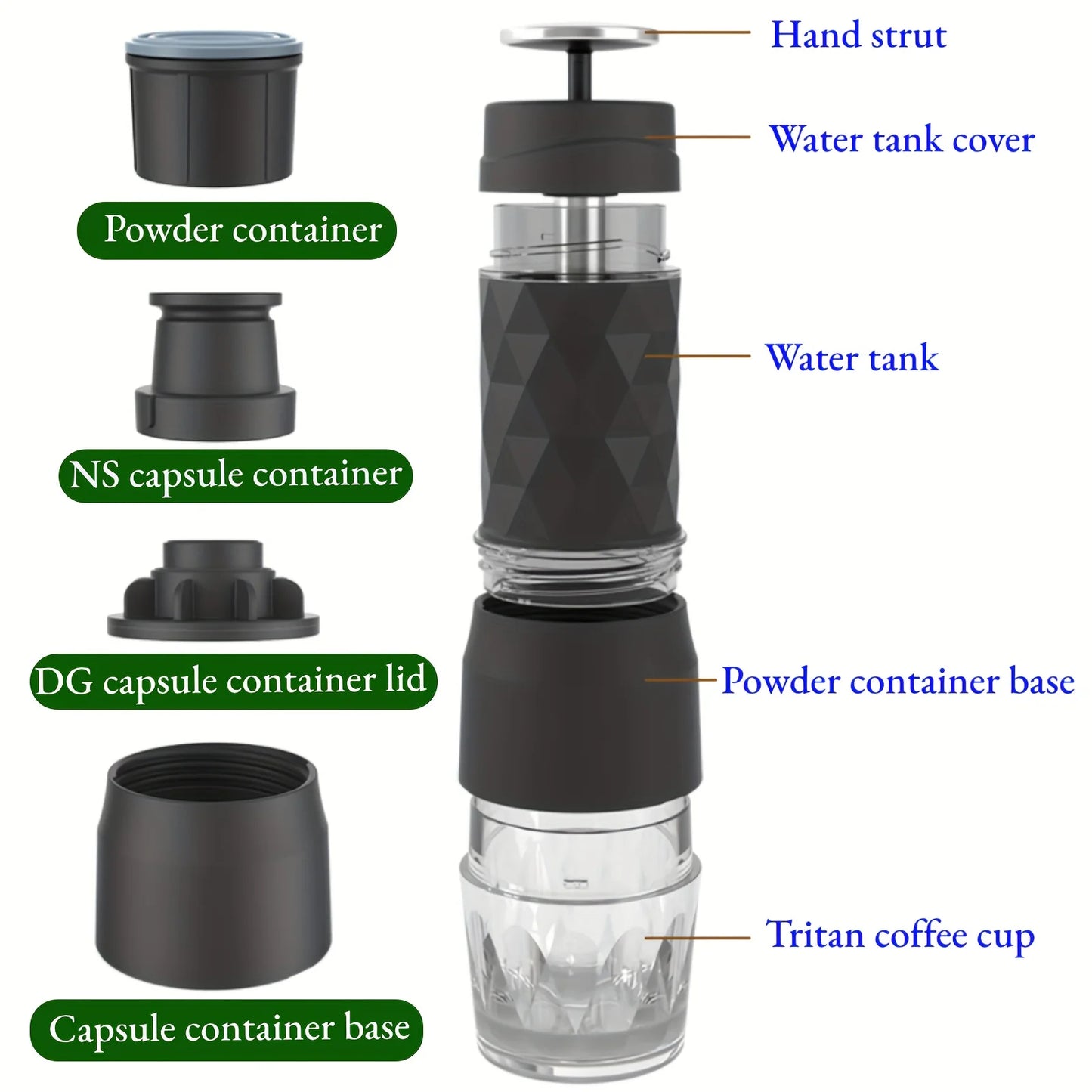 3 In1 Portable Coffee Machine Espresso For Capsule & Ground Hand Press Brewer