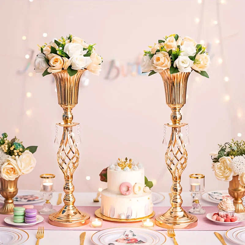 Gold Vase with Chandelier Crystal, 23.2-Inch-Tall Table Decorations for All Occasions