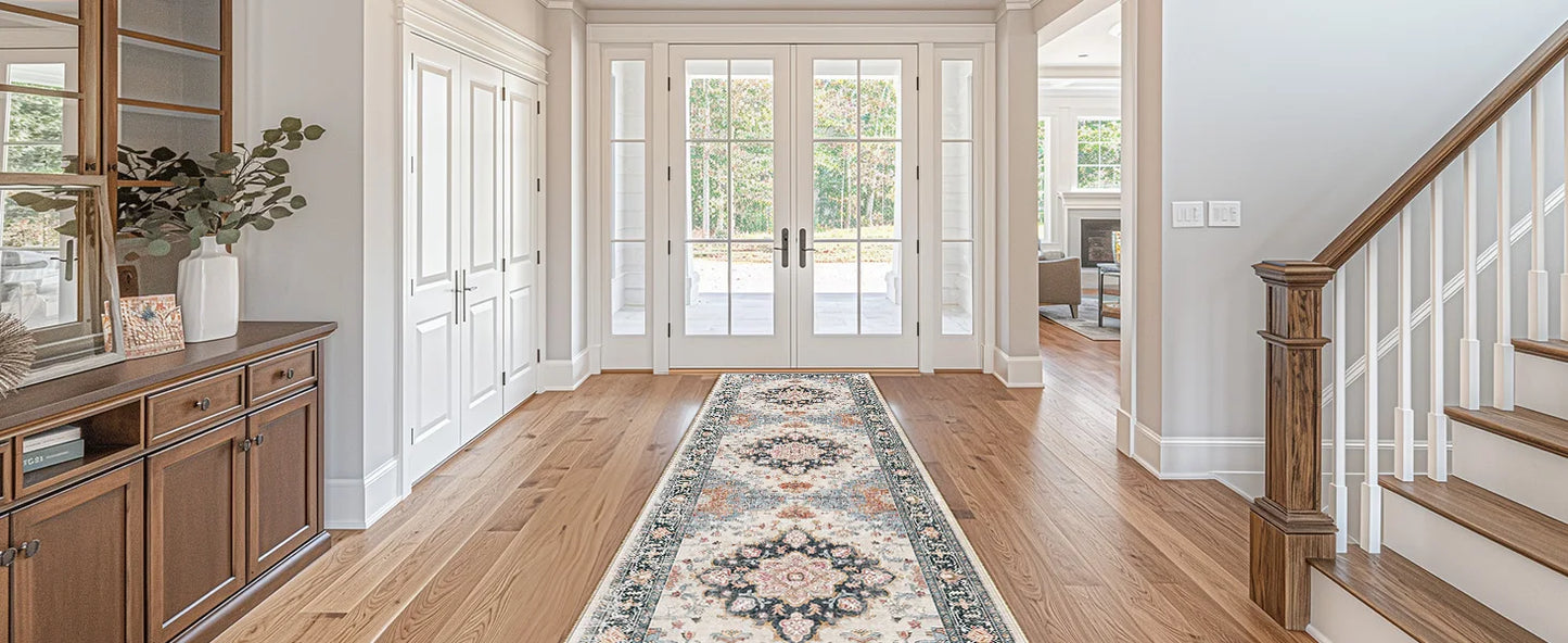 Machine Washable Area Rugs for Living Room Carpet Non Slip Low Pile Water Repellent Soft Print Pattern