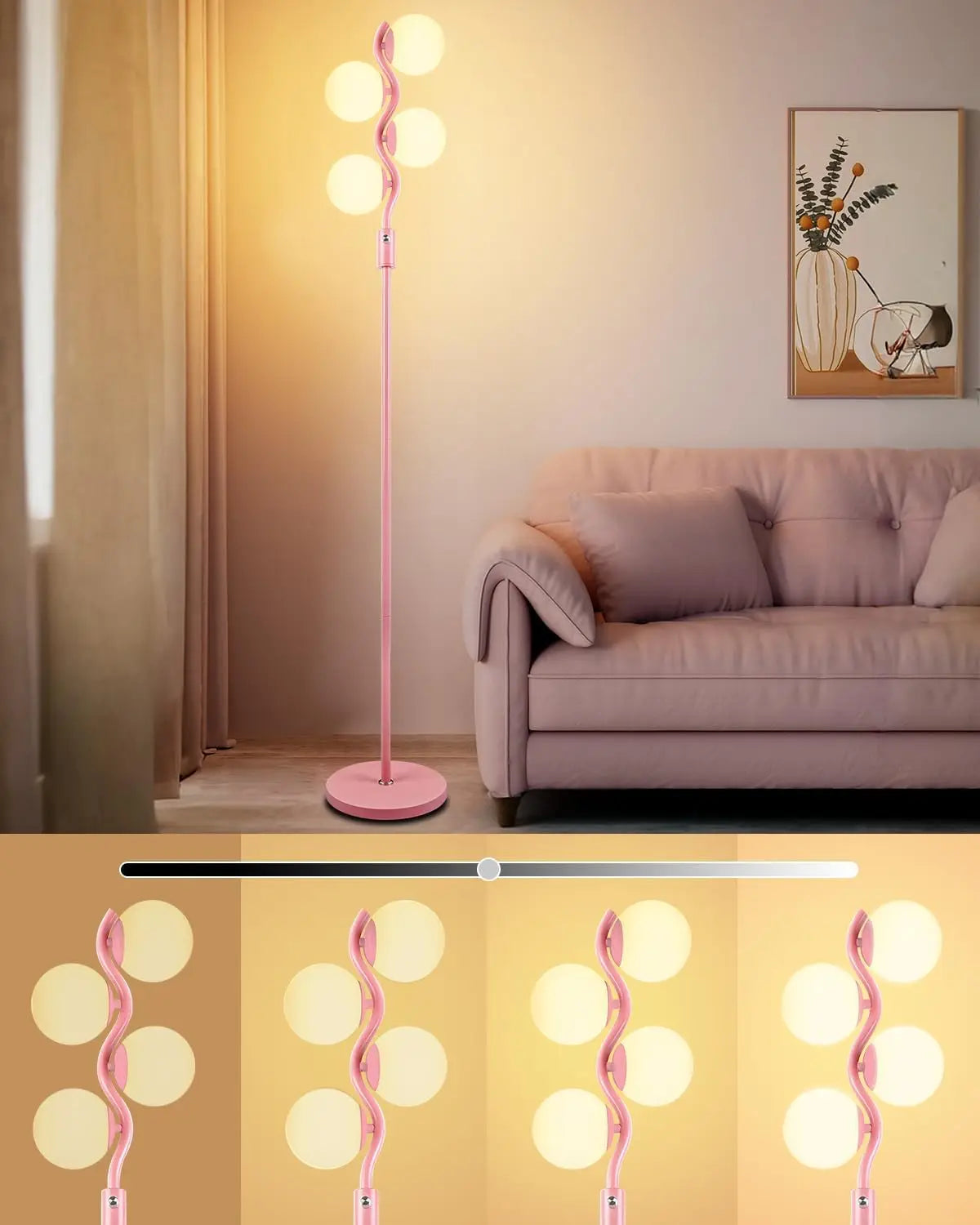 60IN Dimmable Floor Lamp, Mid Century Standing Lamps with 3 Globe Soft Warm White