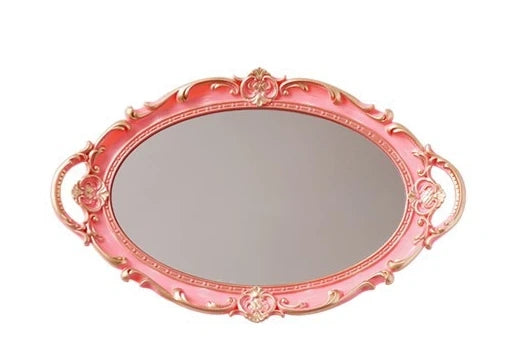 European Decorative Plate Storage Tray Oval Plate Jewelry  Rotary Candy Tray Mirror Decorative Make Up Mirror