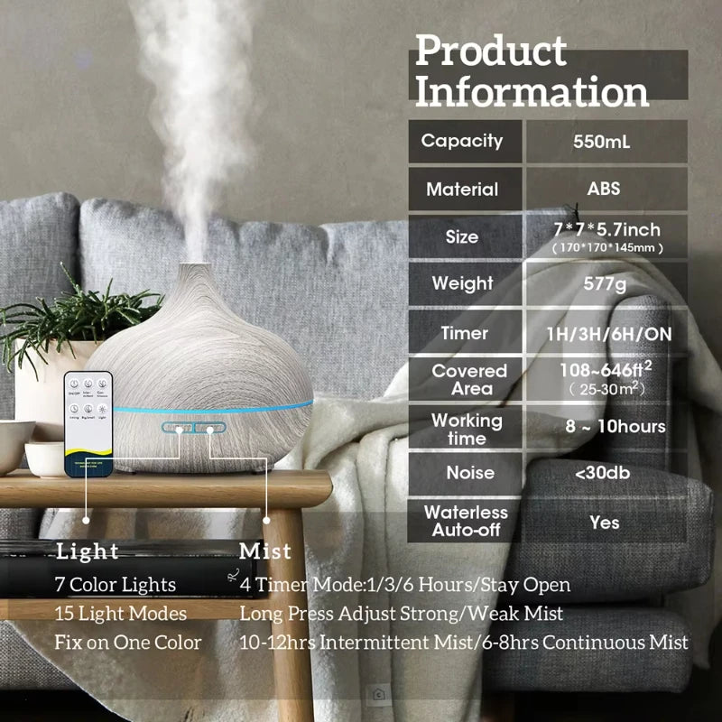 Humidifier Essential Oil Diffuser With Lights Remote Control