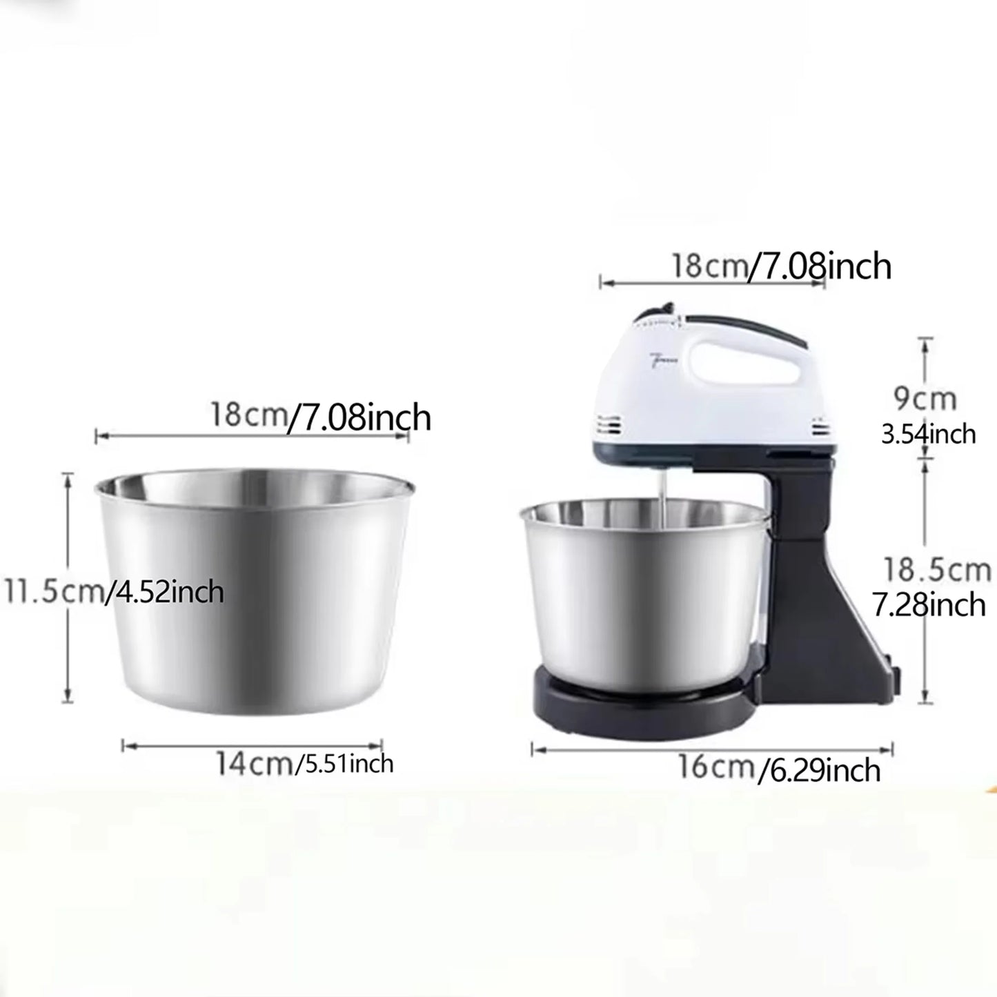 Dual-Power Kitchen Mixer - Electric & Manual Handheld Blender (Includes Mixing Bowl)