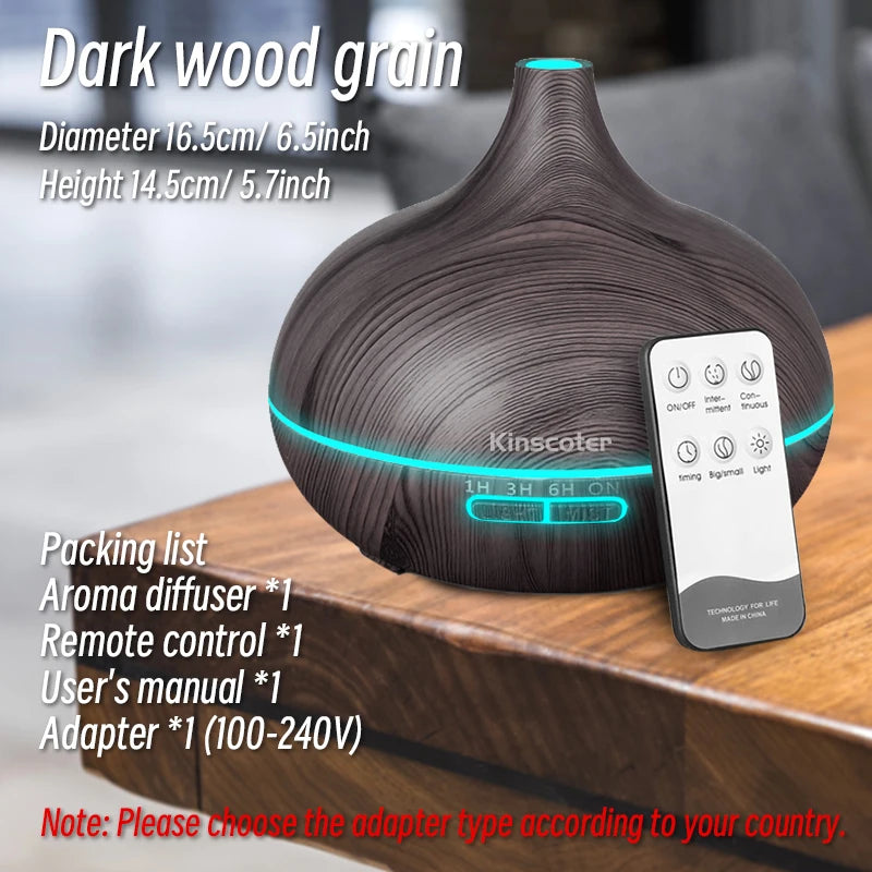 Aromatherapy Essential Oil Diffuser Wood Grain Remote Control Ultrasonic Air Humidifier with 7 Colors Light