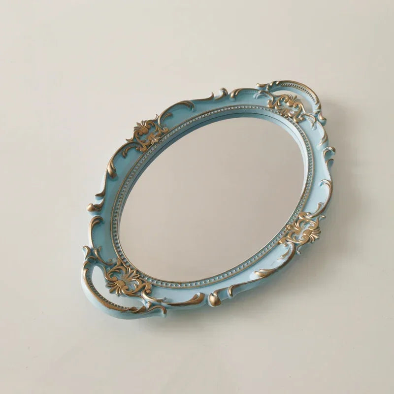 European Decorative Plate Storage Tray Oval Plate Jewelry  Rotary Candy Tray Mirror Decorative Make Up Mirror