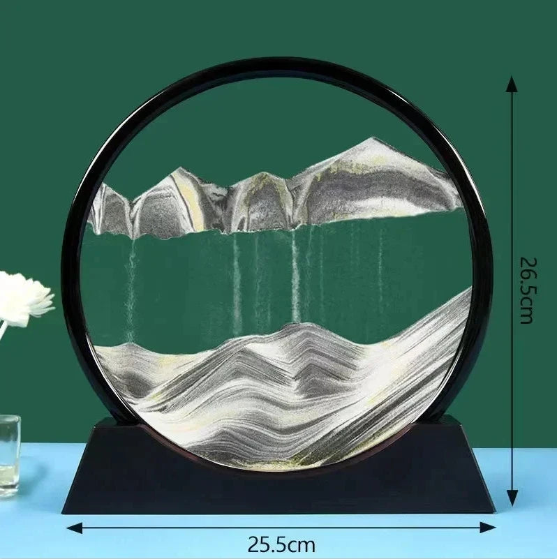 3D Sand Art Deep Sea Sandscape Flowing Sand Round Glass Hourglass Display Flowing Sand Frame for Home Decor