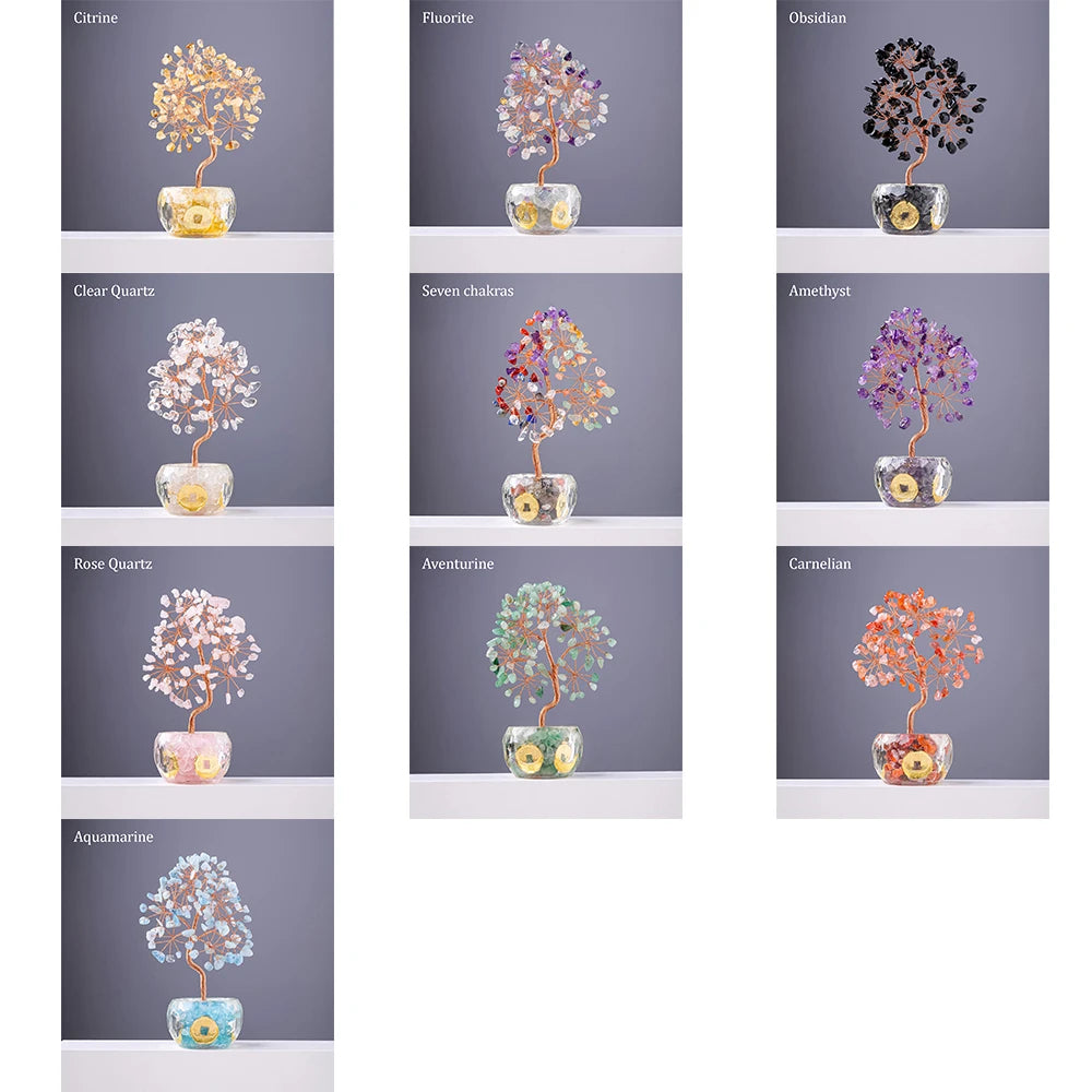 Natural Crystal Crushed Stone Tree of Life Fortune Tree Decor Ornament