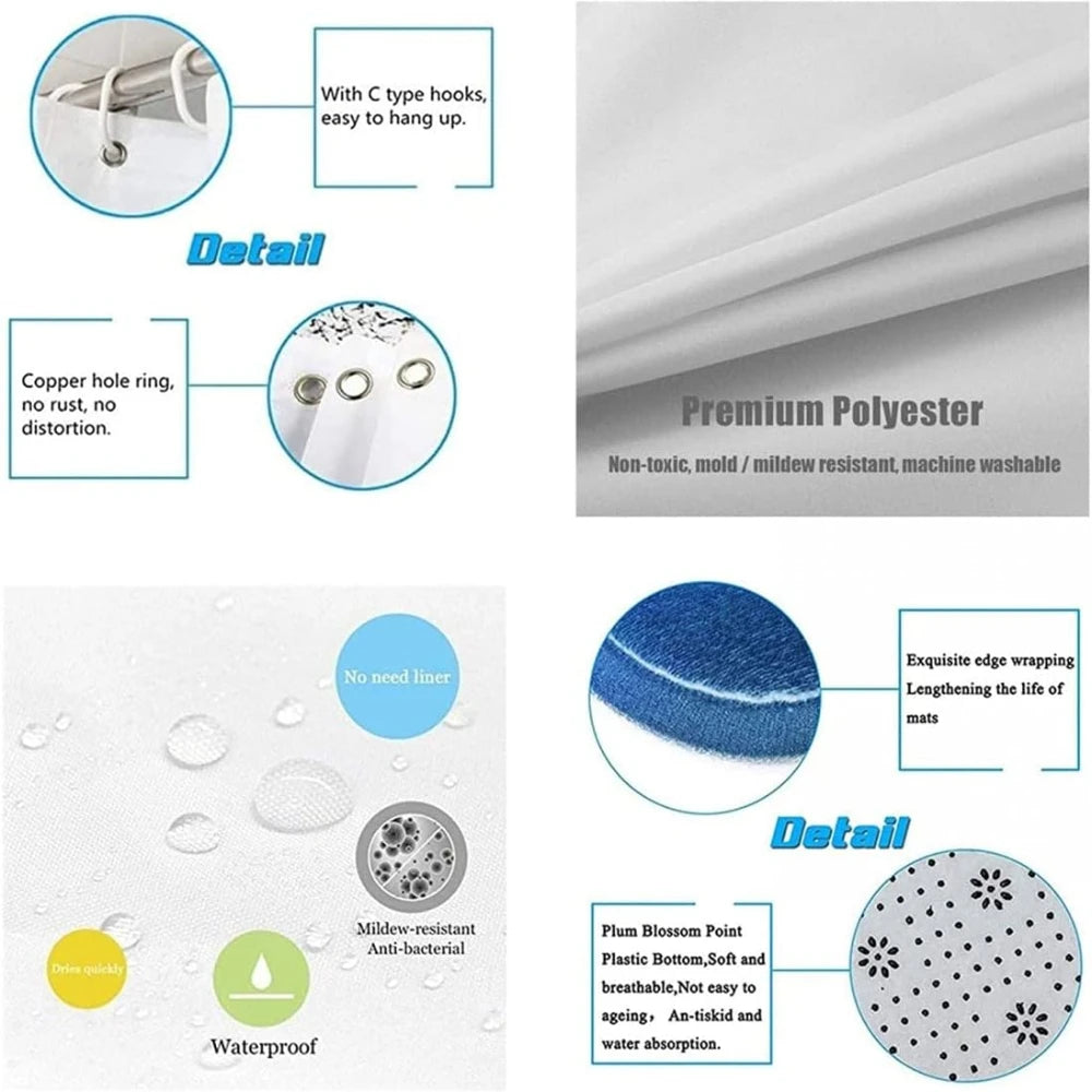 4PCS Flower Shower Curtain Set with Non-Slip Rugs, Toilet Lid Cover and Bath Mat Waterproof Bathroom Decor