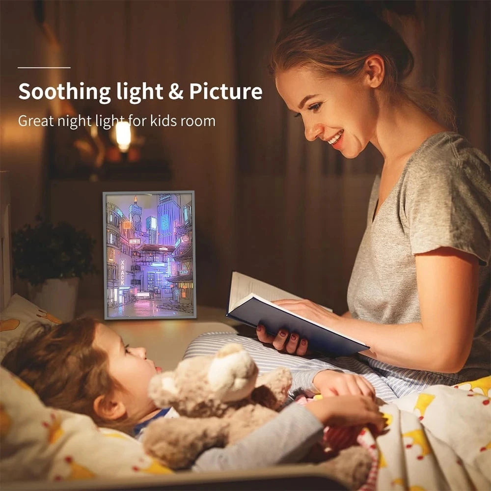 LED Beautiful City Night View Light  Picture Narrow Bezel USB Plug Dimming Romantic Night Lamp
