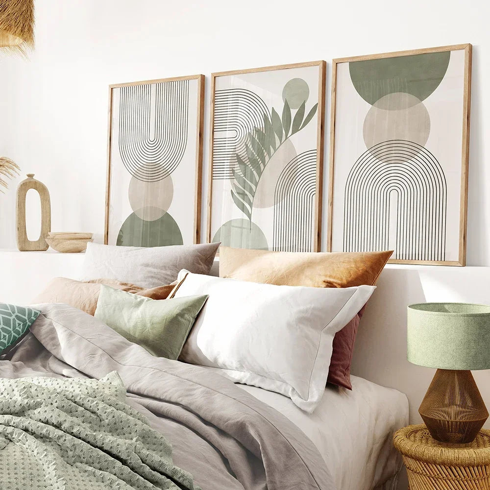 Sage Green Botanical Print Pictures Boho Geometric Wall Art Canvas Painting