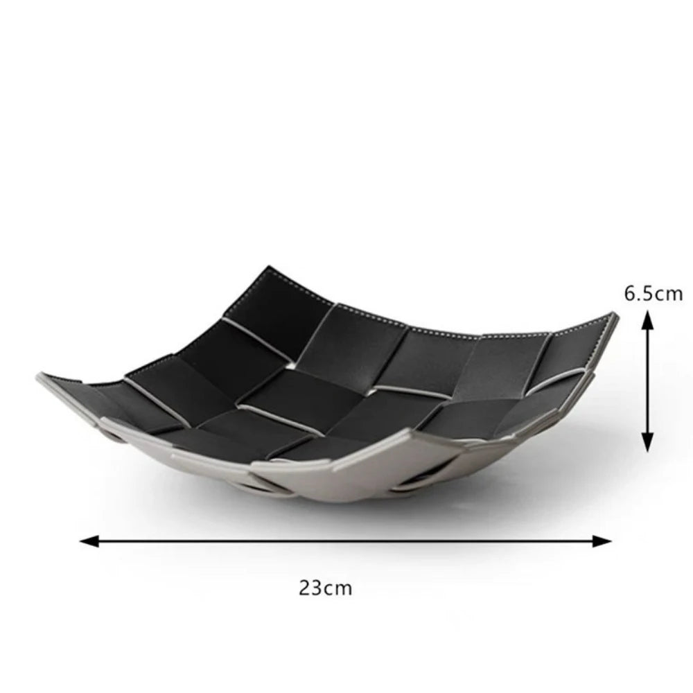 Leather Storage Tray Home Living Room Desktop Woven Storage Tray  Decorative  Jewelry Dish