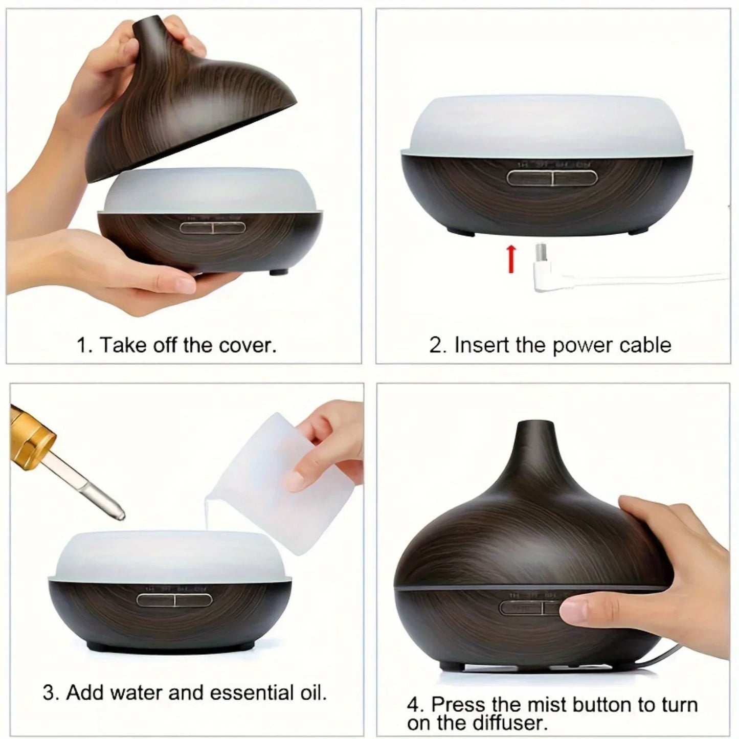 Essential Oil Aroma Diffuser with 6-Bottle 10ml Oil Set, Lavender/ Jasmine/ Rose/ Lemon/ Ocean - Great for Home, Office