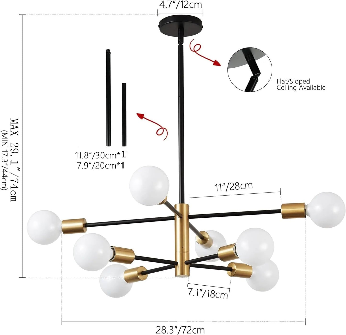 Chandelier Light Modern Dining Room Bedroom Gold/Black Ceiling Lamp