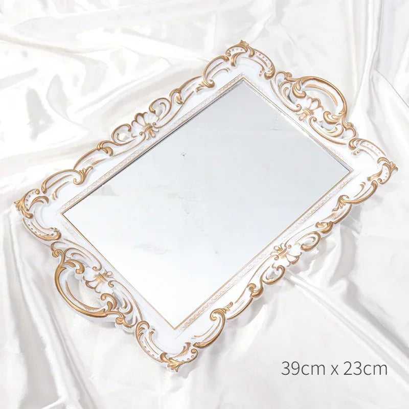 European Decorative Plate Storage Tray Oval Plate Jewelry  Rotary Candy Tray Mirror Decorative Make Up Mirror
