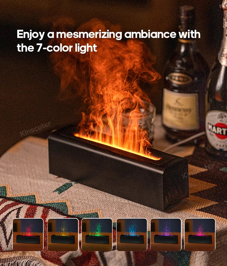 Essential Oil Aroma Diffuser Flame Air Humidifier Ultrasonic Cool Mist with  RGB Realistic Fire Night Light