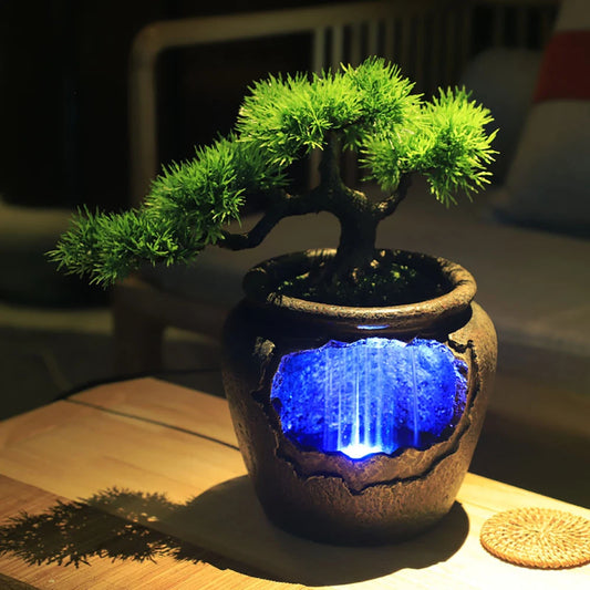 Relaxation Waterfall Fountain with LED Light for Wealth Ornaments Free Shipping
