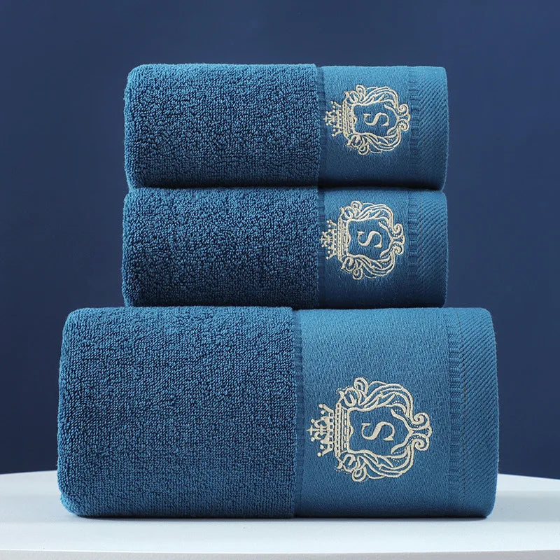 Set of 3 Cotton Bathroom Towels 2pcs Hand Face 35x75cm and 1pcs Big Bath Towels 70X140cm Washcloths