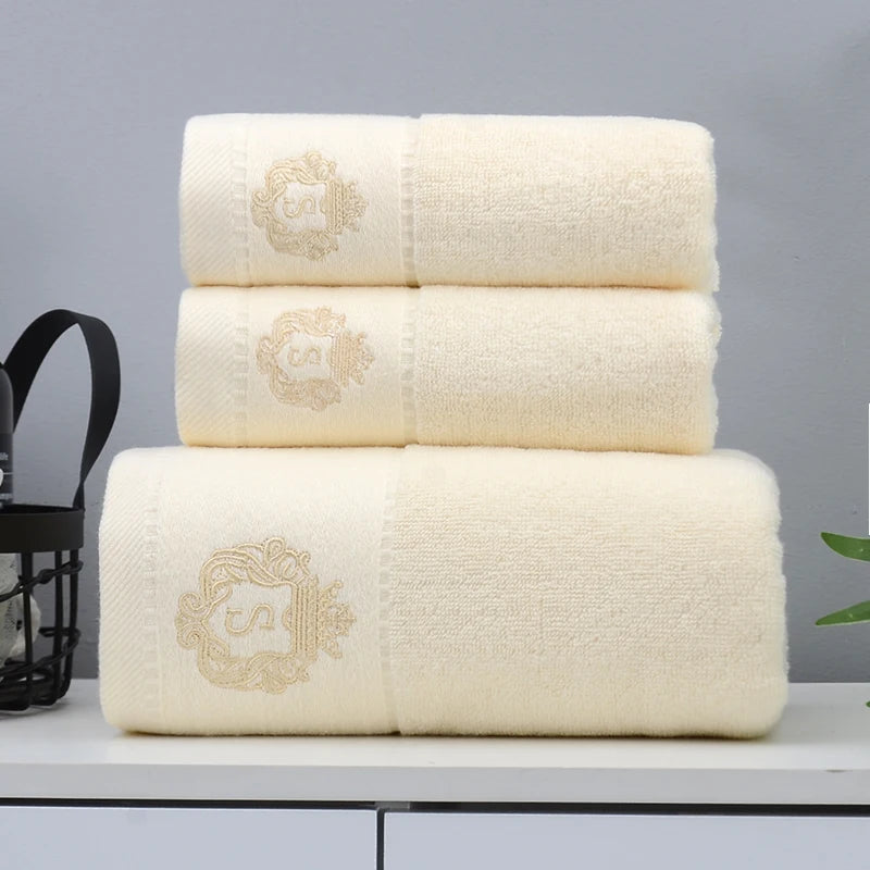 Set of 3 Cotton Bathroom Towels 2pcs Hand Face 35x75cm and 1pcs Big Bath Towels 70X140cm Washcloths