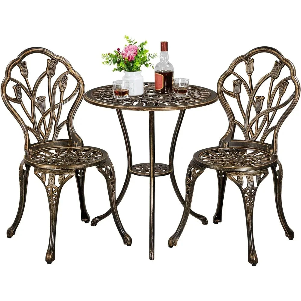 Patio Bistro Sets 3 Piece Outdoor Rust-Resistant Cast Aluminum Garden Table and Chairs