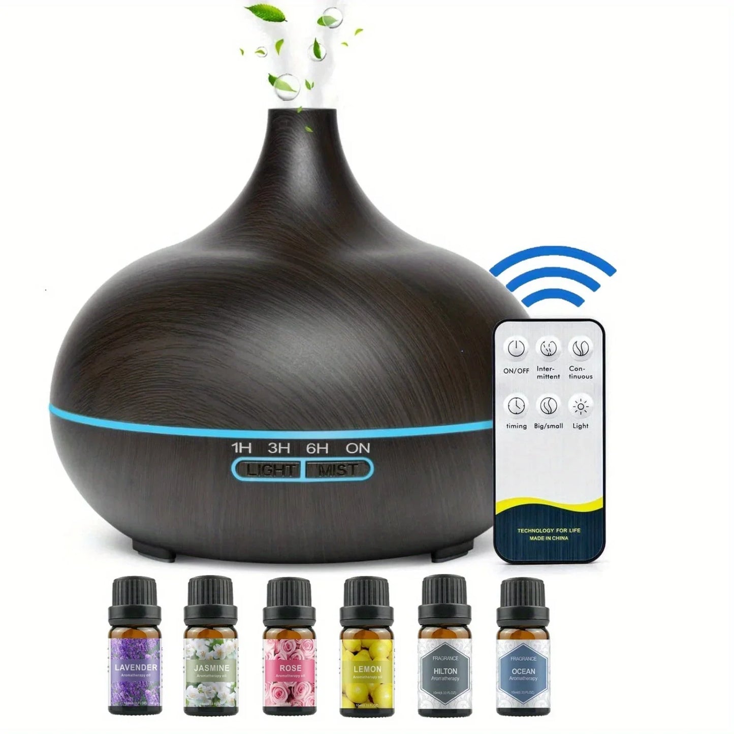 Essential Oil Aroma Diffuser with 6-Bottle 10ml Oil Set, Lavender/ Jasmine/ Rose/ Lemon/ Ocean - Great for Home, Office